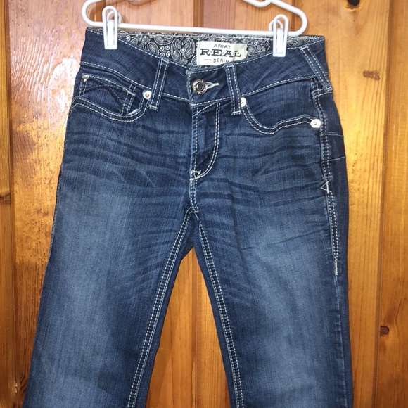 Ariat real denim mid rise straight jeans western cowgirl wear size 25R work wear - Picture 3 of 8